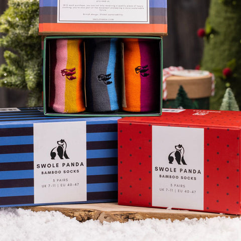 Red and Blue Sock Box - 3 Pairs of Bamboo Socks (His)