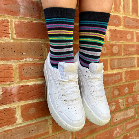 Navy Multi Striped Bamboo Socks