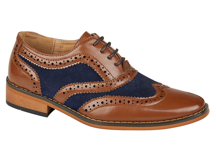 Goor Men's Dark Tan Navy 5 Eye Brogue Oxford Shoe