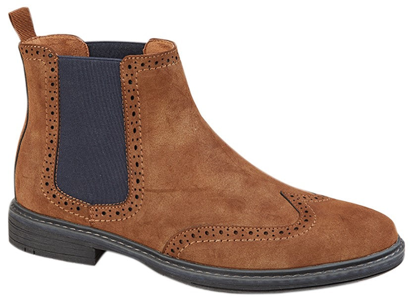 Goor Men's Tan Twin Gusset Brogue Ankle Boot