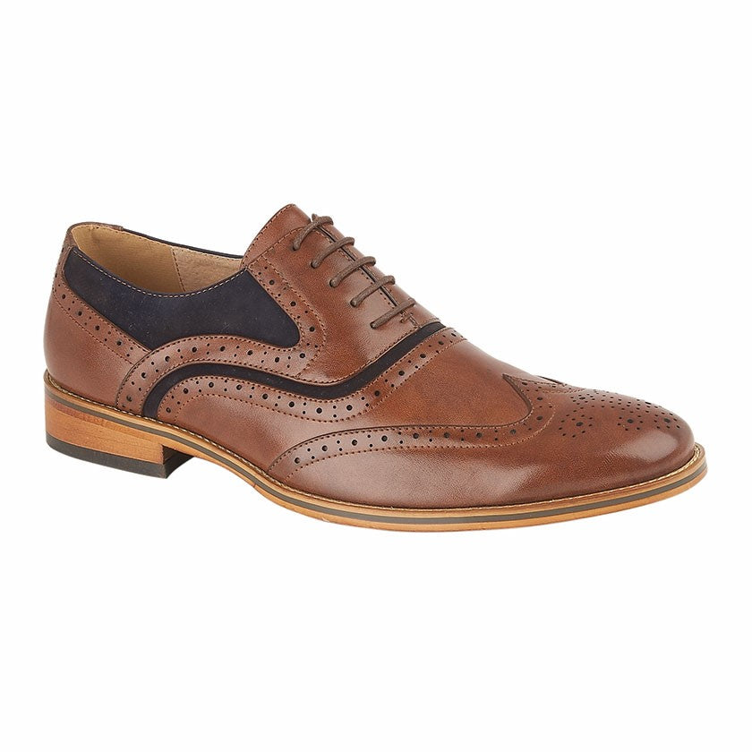 Goor Men's Dark Tan Navy 5 Eye Brogue Oxford Shoe