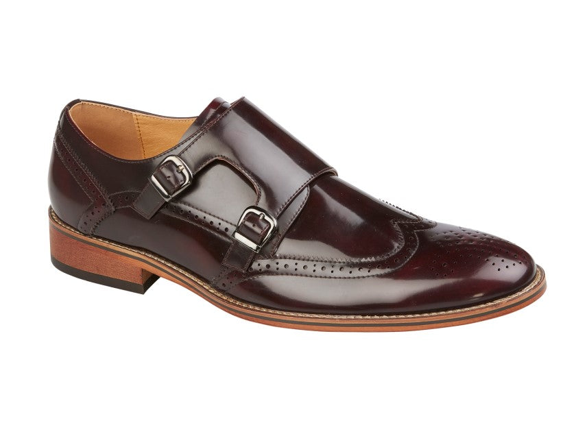 Goor Men's Twin Buckle Brogue Monk Shoe