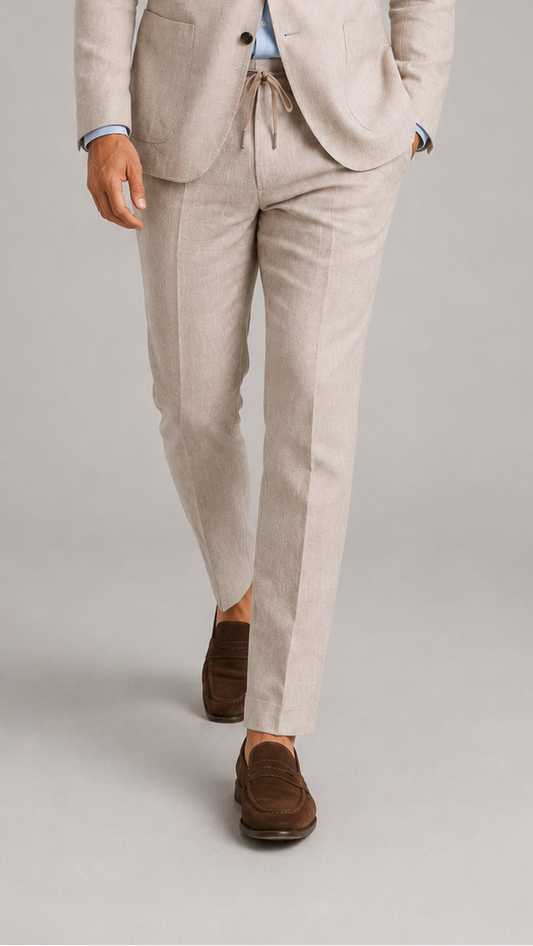Michael Kors Stone Premium Pure Linen Suit Drawstring Trousers 610