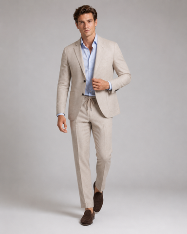 Michael Kors Stone Premium Pure Linen Suit Drawstring Trousers