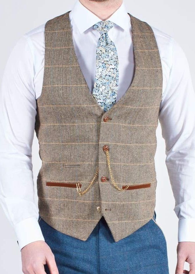 Fratelli Robbie Men’s Green Tweed Suit with Marc Darcy Ted Tan Tweed Waistcoat - Suits