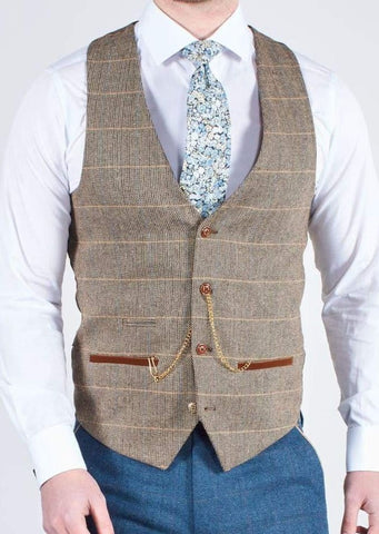 Fratelli Robbie Men’s Green Tweed Suit with Marc Darcy Ted Tan Tweed Waistcoat - Suits