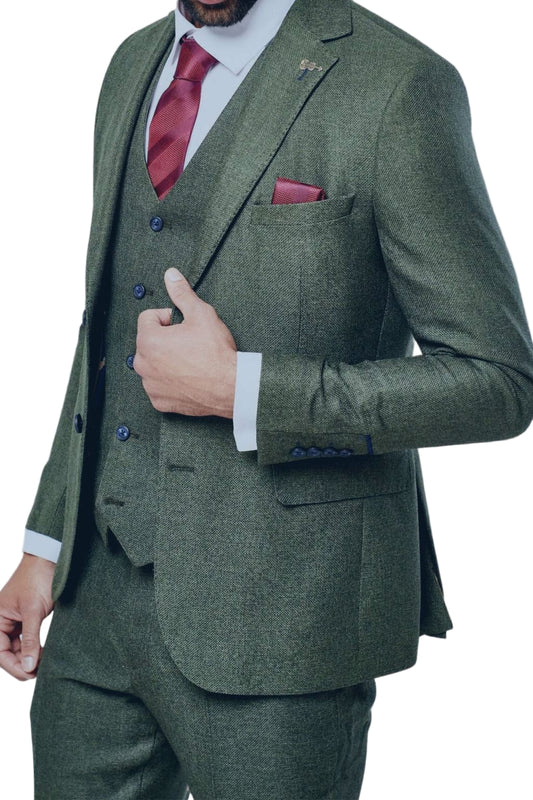Fratelli Robbie Men’s Olive Green Tweed Blazer - Jackets 1024