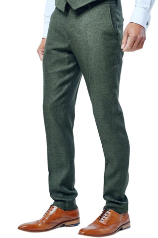 Fratelli Robbie Men’s Olive Green Tweed Trousers - Trousers
