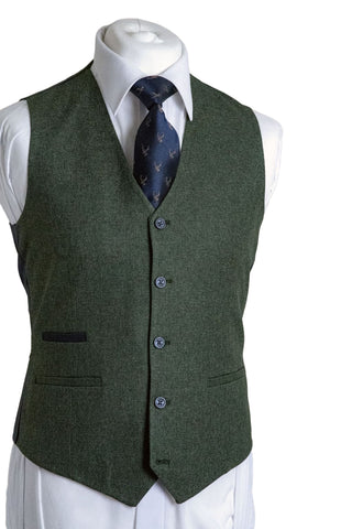 Fratelli Robbie Men’s Olive Green Tweed Waistcoat - Waistcoats
