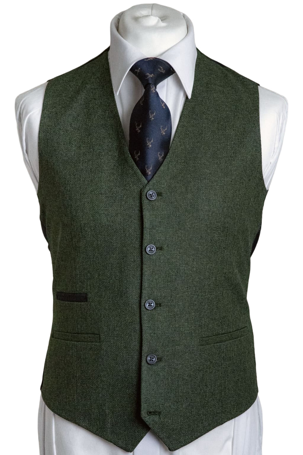 Fratelli Robbie Men’s Olive Green Tweed Waistcoat - Waistcoats