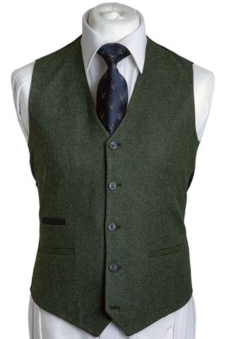 Fratelli Robbie Men’s Olive Green Tweed Waistcoat - Waistcoats