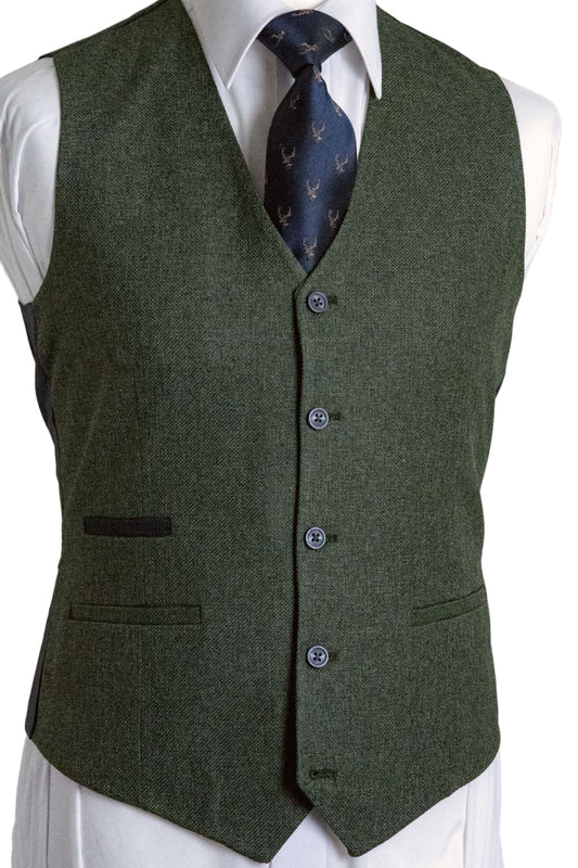 Fratelli Robbie Men’s Olive Green Tweed Waistcoat - Waistcoats 1024