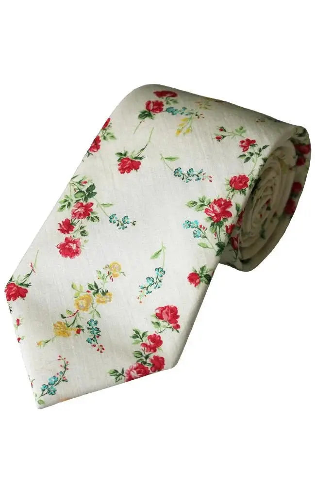 LA Smith Ivory Liberty Art Fabric Cotton Tie - Accessories