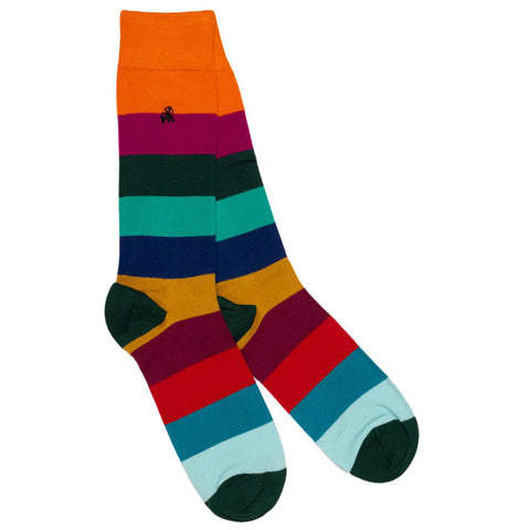 Block Striped Bamboo Socks (Comfort Cuff)