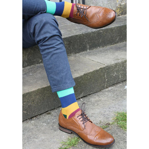 Block Striped Bamboo Socks (Comfort Cuff)