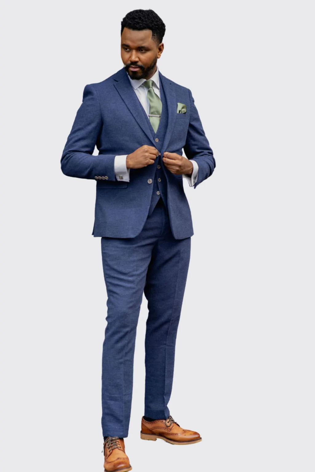 Skopes Jude Navy Blue Herringbone Tweed 3 Piece Suit - Suits