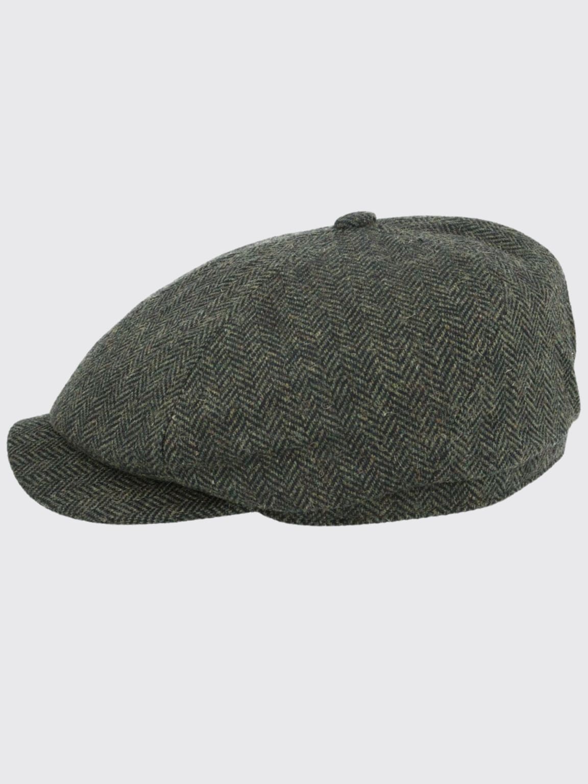 Barucci Devon Wool Blend Green Herringbone Tweed Baker Boy Cap - Accessories