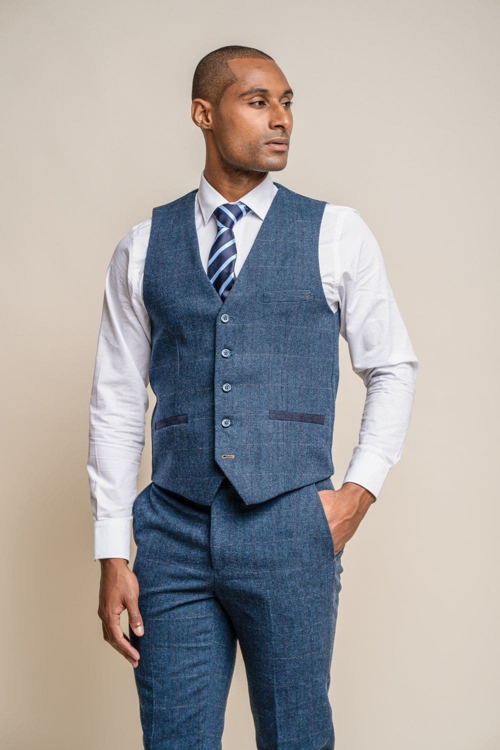 Cavani Carnegi Men’s Blue Slim Fit tweed Check Waistcoat - 36R - WAISTCOATS