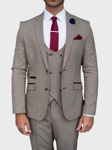 Cavani Elwood Men’s 3 Piece Grey Houndstooth Slim Fit Suit - 36R / 30R - Suit & Tailoring