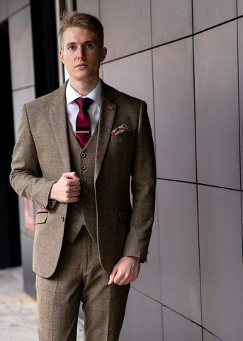 Sage Green Three Piece Check Slim Fit Tweed Suit Gaston by Cavani - Suit & Tailoring