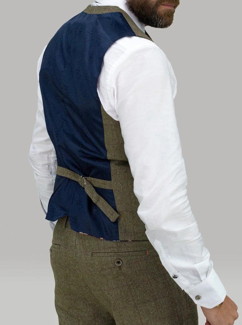 Cavani Gaston Sage Tweed Waistcoat - Suit & Tailoring