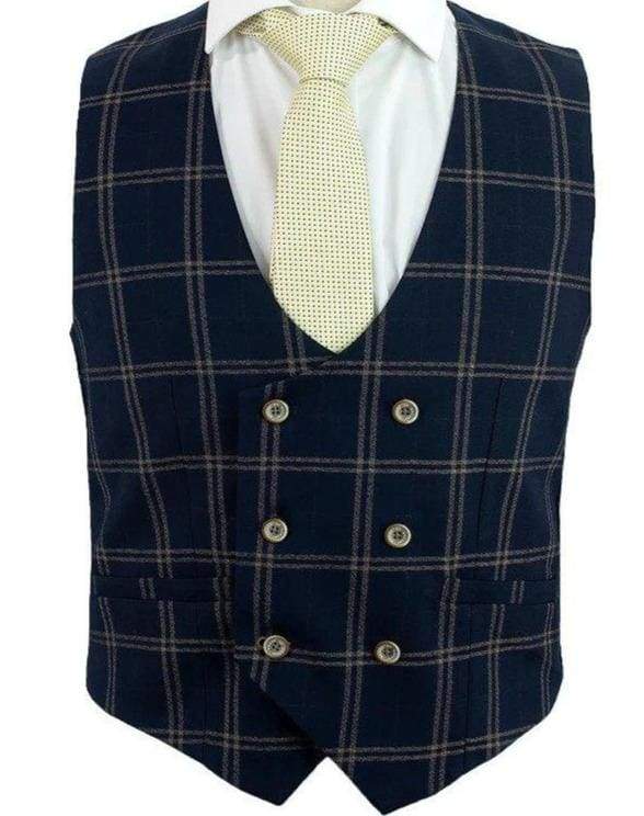 Cavani Hardy Navy Check Waistcoat - 34R - Suit & Tailoring