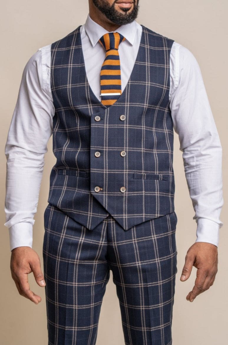 Cavani Hardy Navy Check Waistcoat - 34R - Waistcoats