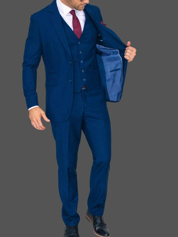 Cavani Jefferson 3 Piece Slim Fit Blue Suit - Suits