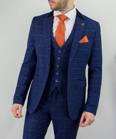 Cavani Kaiser Mens Blue Tweed Three Piece Suit - Suit & Tailoring