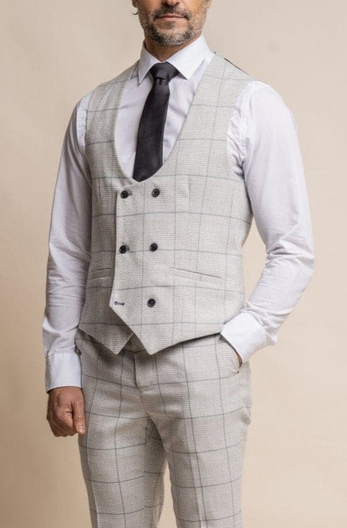 Cavani Light Grey Check Radika Waistcoat - 36 - Waistcoats