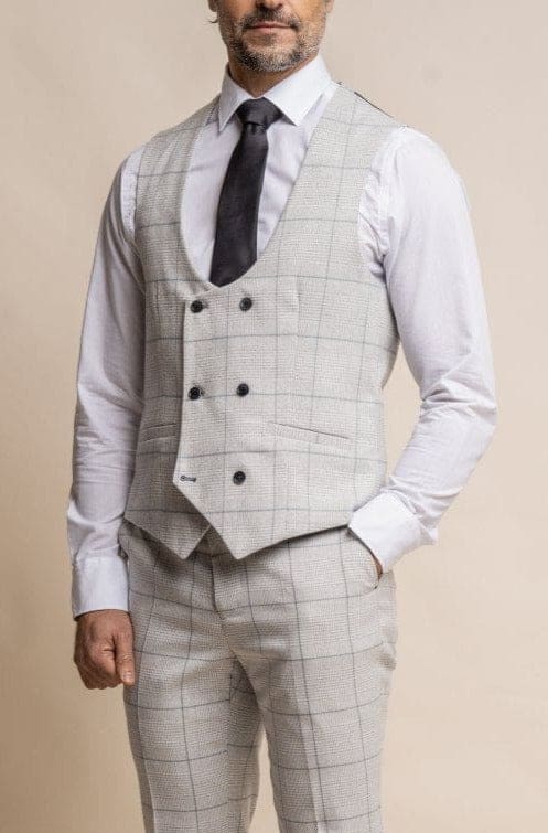 Cavani Light Grey Check Radika Waistcoat - Waistcoats