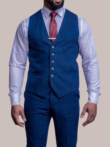 Cavani Orsan Men’s Blue Tweed Waistcoat - 36 - Waistcoats