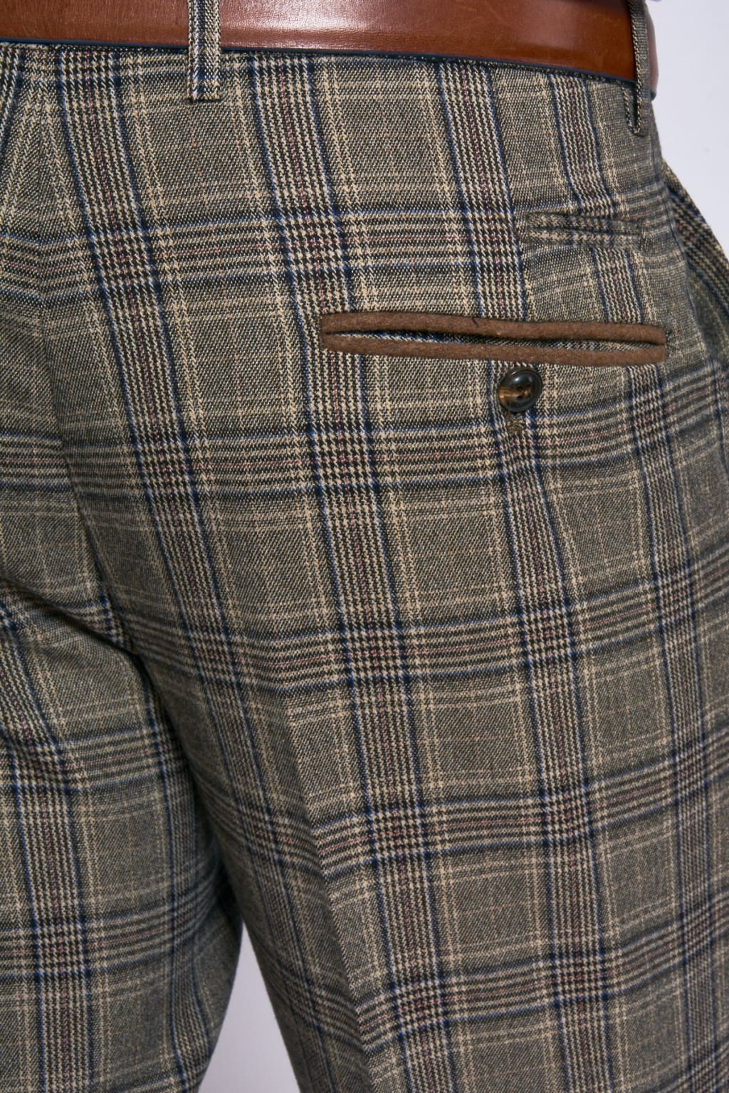 ENZO - Tan Check Tweed Trousers - Suit & Tailoring