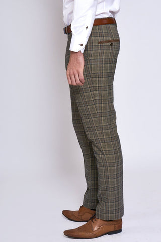 ENZO - Tan Check Tweed Trousers - Suit & Tailoring