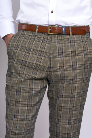 ENZO - Tan Check Tweed Trousers - Suit & Tailoring