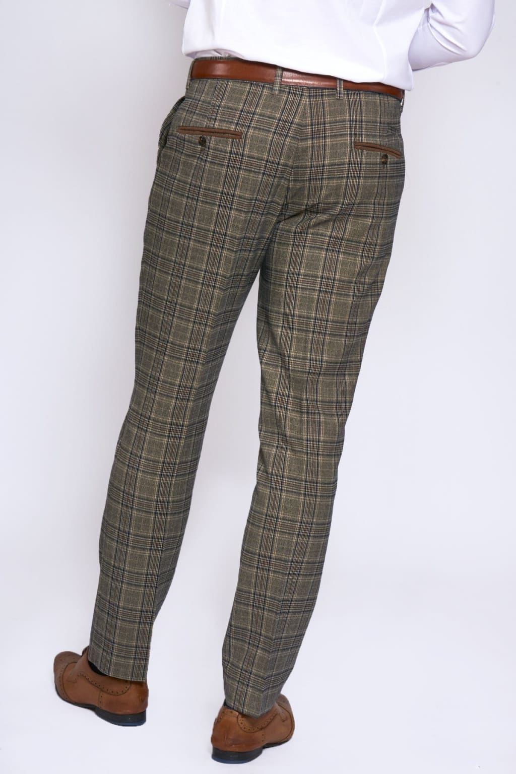 ENZO - Tan Check Tweed Trousers - Suit & Tailoring