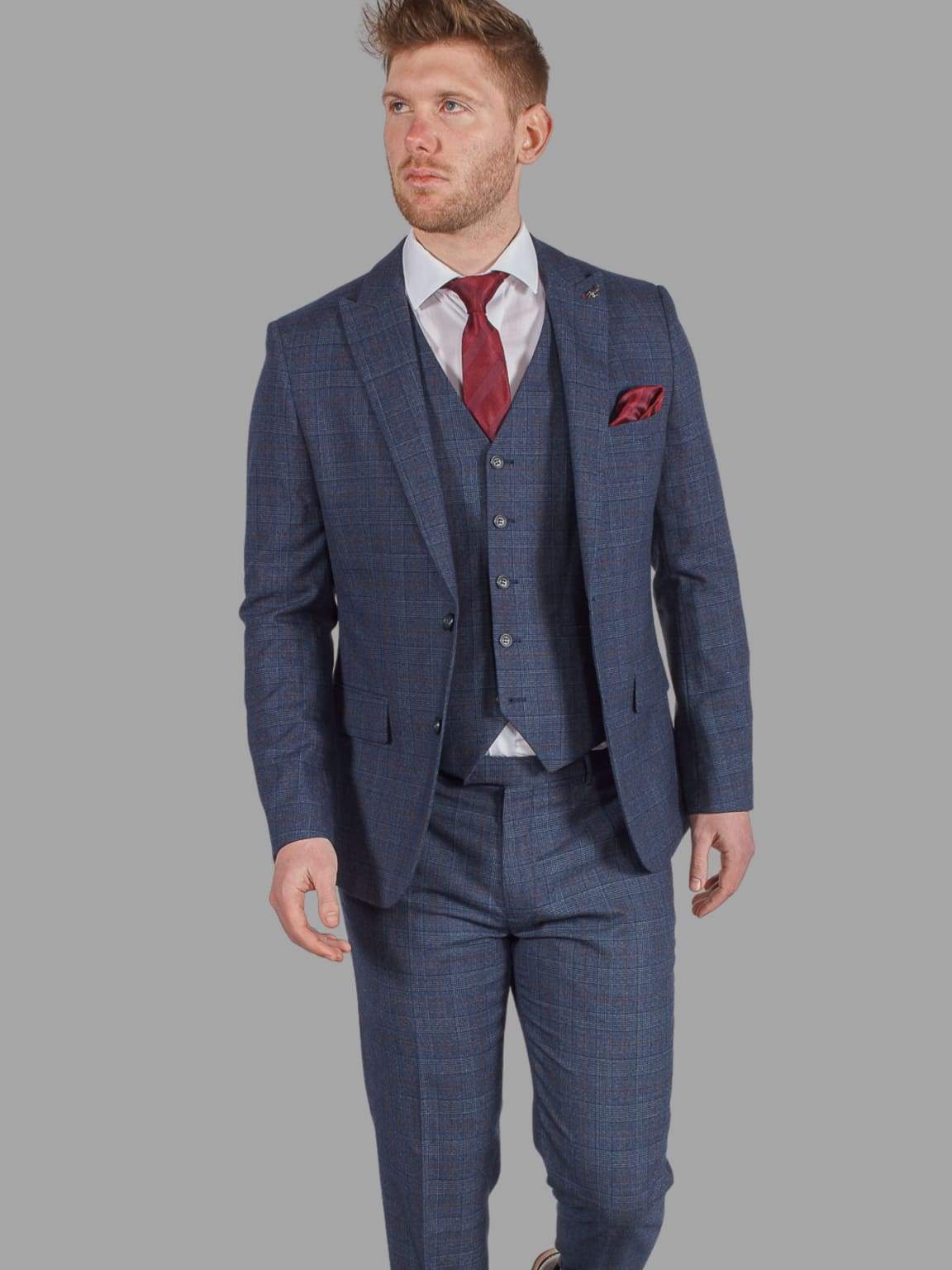 Harry Brown Finley Check Navy 3 Piece Suit - Suit & Tailoring