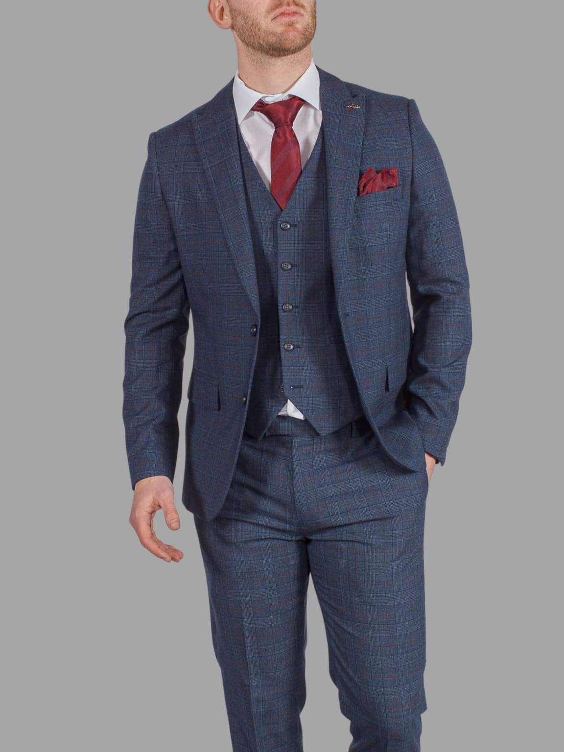 Harry Brown Finley Check Navy 3 Piece Suit - Suit & Tailoring