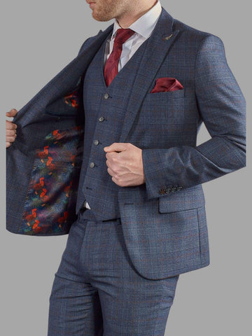 Harry Brown Finley Check Navy 3 Piece Suit - Suit & Tailoring