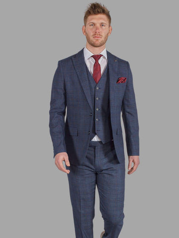 Harry Brown Finley Check Navy 3 Piece Suit - Suit & Tailoring