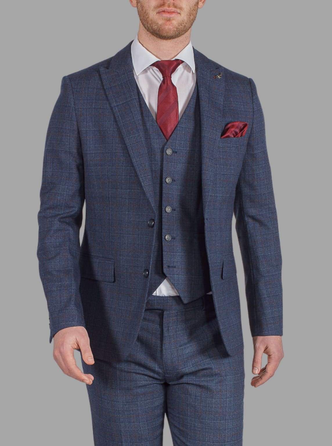 Harry Brown Finley Check Navy 3 Piece Suit - Suit & Tailoring