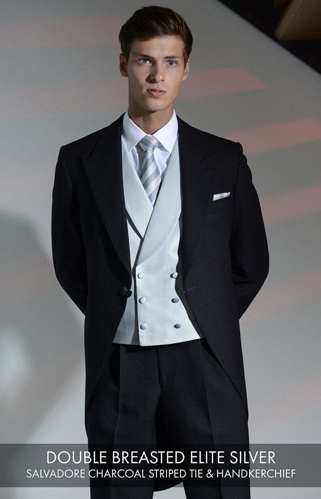 Heirloom Elite Men’s Silver Double Breasted Luxury Waistcoat - 34R - WAISTCOATS