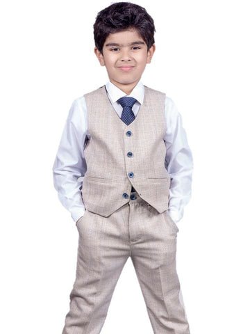 Cavani Caridi Boys Cream Three Piece Slim Fit Check Wedding Suit - Suit & Tailoring