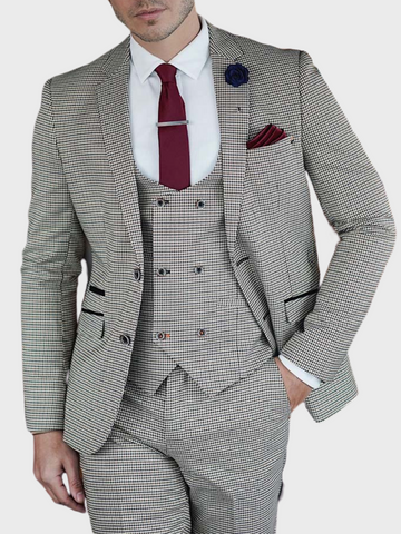 Cavani Elwood Men’s 3 Piece Grey Houndstooth Slim Fit Suit - Suit & Tailoring