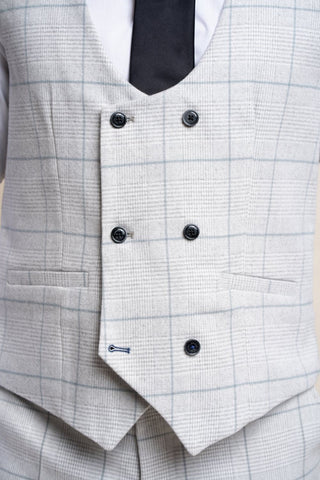 Cavani Light Grey Check Radika Waistcoat - Waistcoats