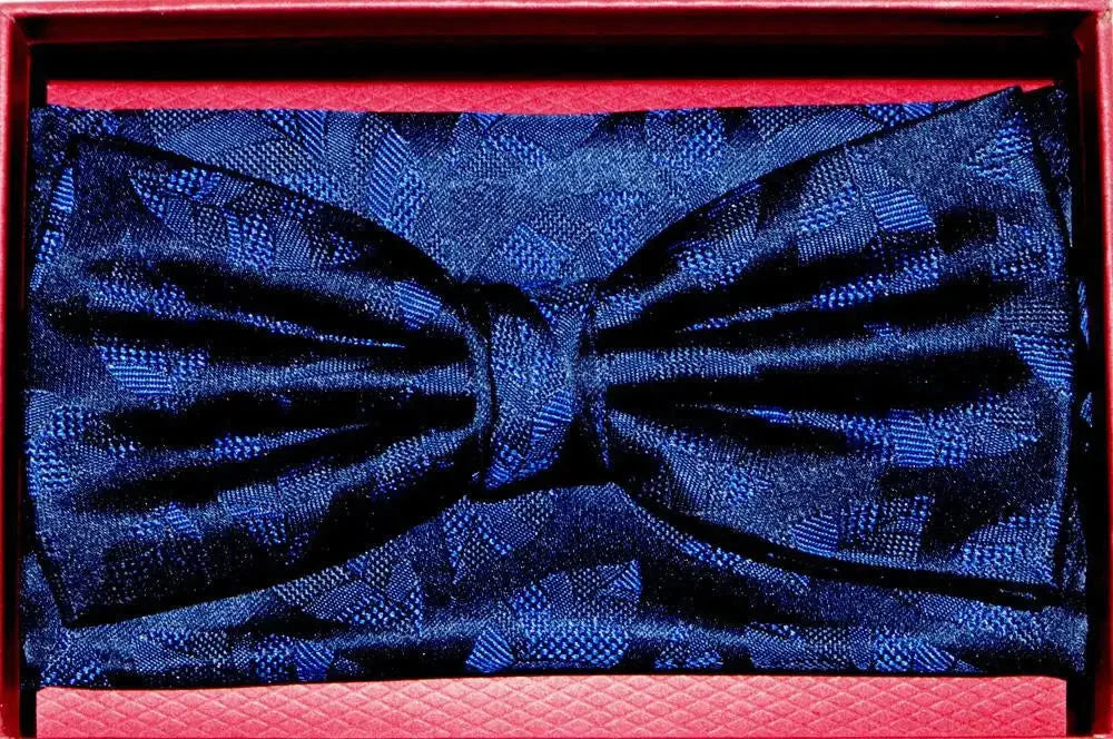 L A Smith Blue Silk Bow Tie And Hank Set - Accessories