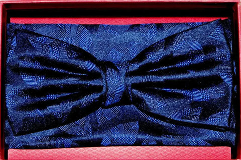 L A Smith Blue Silk Bow Tie And Hank Set - Accessories