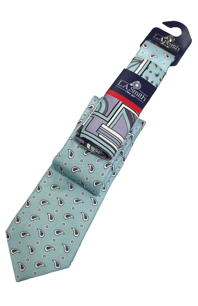 L A Smith Art Deco Blue Purple Silk Tie And Hank Set - Accessories