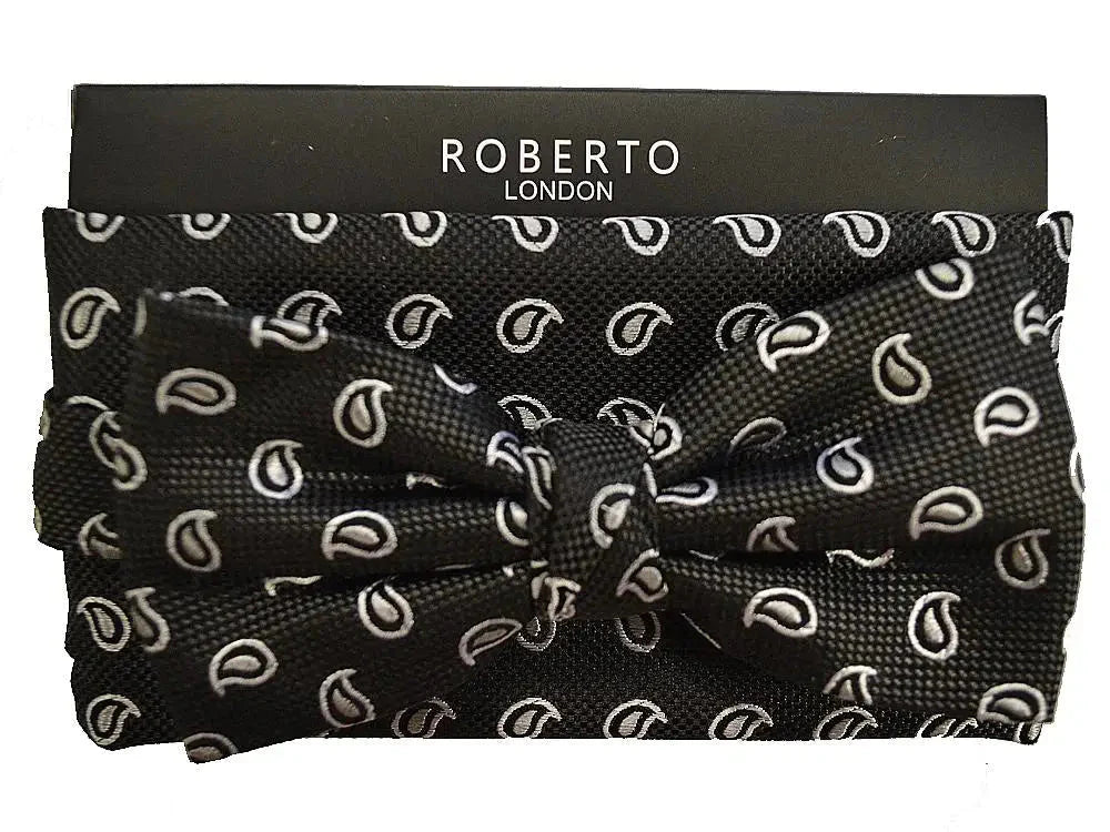 L A Smith Black Slim Silk Bow Tie And Hank Set - Accessories