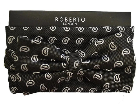 L A Smith Black Slim Silk Bow Tie And Hank Set - Accessories